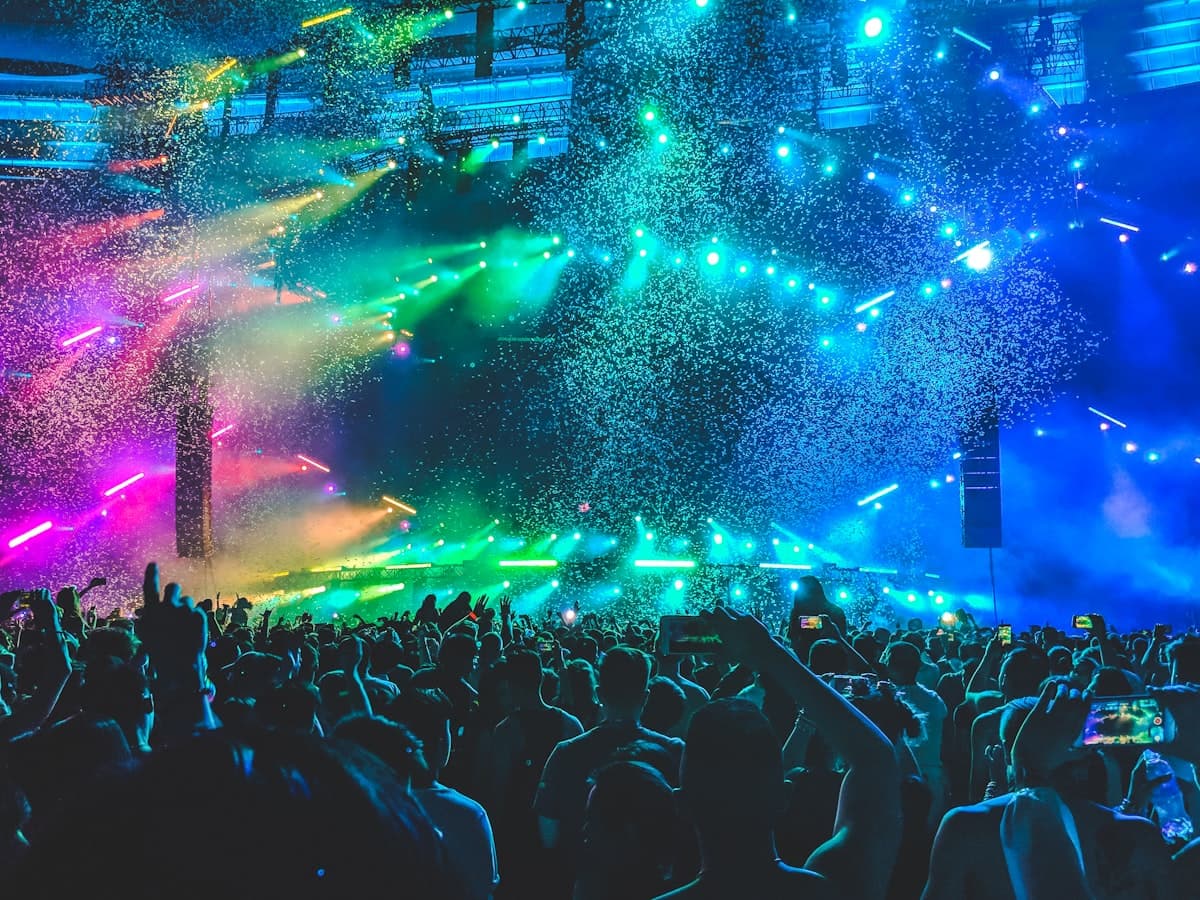 Festival stage exploding with color